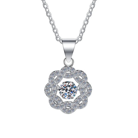 JEJIRCON S925 Sterling Silver Moissanite Necklace for Women 0.5CT Jumping Heart Moving Flower Versatile Pendant Clavicle Chain