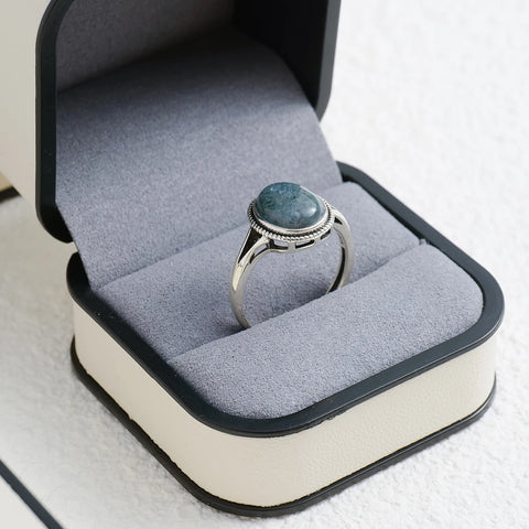 925 sterling silver moss agate women's ring