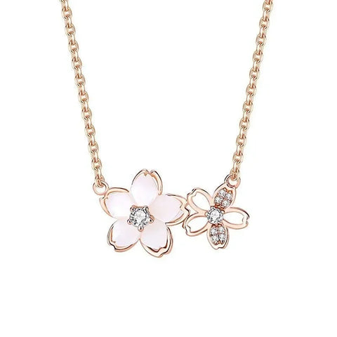 Cute Sweet Zircon Peach Blossom Pendant Clavicle Necklace Women Simple Light Luxury Two Flowers Neck Chain Jewelry