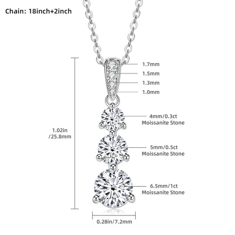Moissanite Three stone Pendant necklace