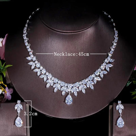 ThreeGraces Top Quality American Bridal Accessories CZ Stone Wedding Costume Necklace and Earrings Jewelry Sets For Brides JS003