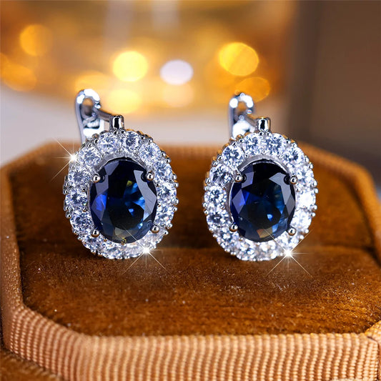Cute Small Blue Green Zircon Stone Hoop Earrings