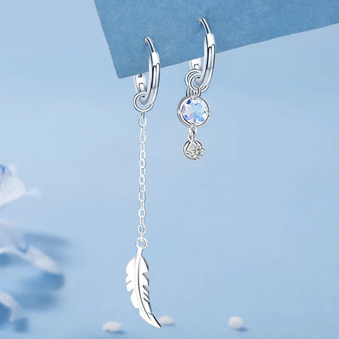 Korean New Light Luxury Zircon Moon Star Asymmetric Stud Earrings