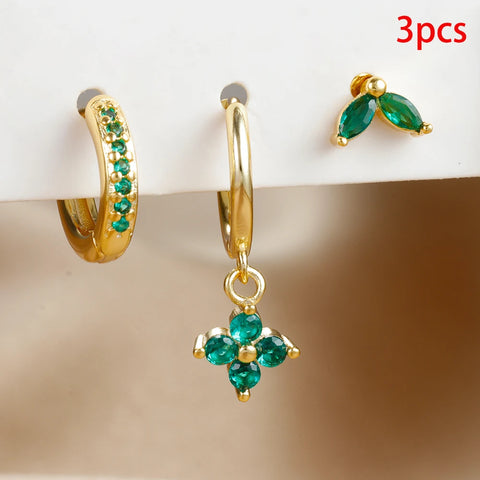 3PCS Exquisite Green Zircon Hanging Earrings