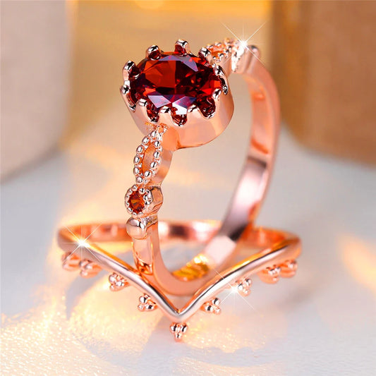 Crystal Female Red Zircon Oval Stone Ring