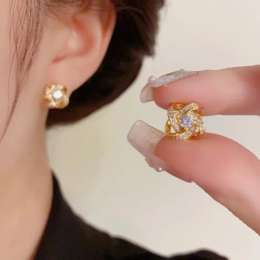 New Exquisite Shiny Zircon Heart Flower Earrings