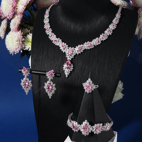 IN JEWELIFE Pink Cubic Zircon Party Necklaces Set Jewelry for Moroccan Women Bride Accessories Ladies Dropship Suppliers