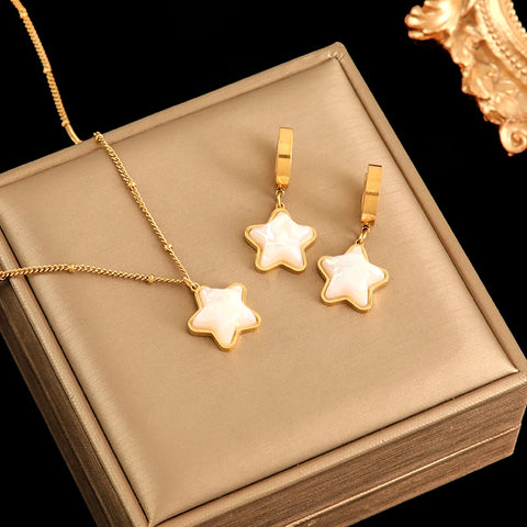 EILIECK 316L Stainless Steel Star Flower Bear Necklace Earrings