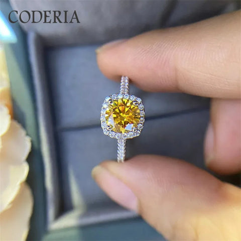 Yellow Moissanite Platinum plated Engagement Rings