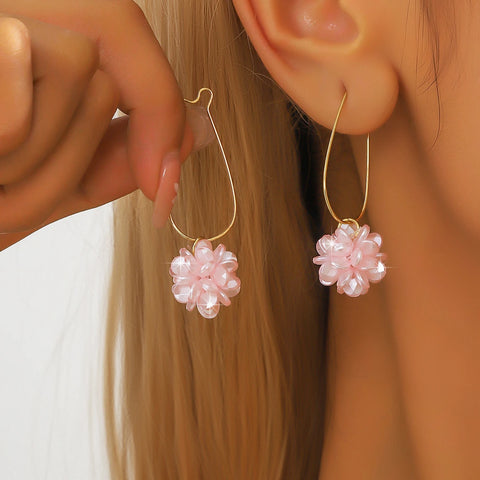 2PC Women's Fashion Trend DIY Pearl Petal Ball Earrings