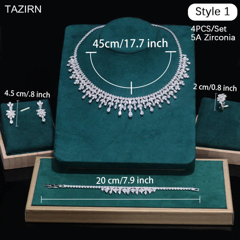 TAZIRN Africa Dubai Nigeria 5A Cubic Zirconia 2/4PCS Jewelry Set For Women Wedding Party Luxury Crystal Jewelry Accessories Gift