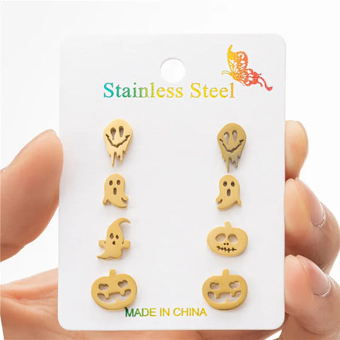 4Pairs/Lot Fashion Stainless Steel Star Moon Stud Earrings Sets