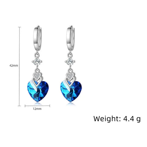 925 Sterling Silver Earrings Blue Crystal
