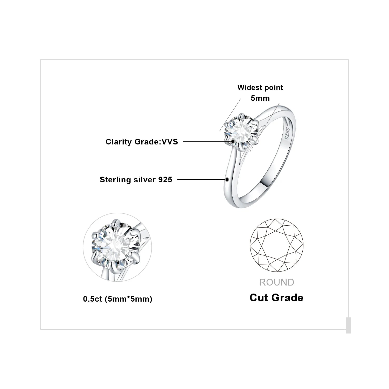 JewelryPalace Moissanite D Color 0.5ct 1ct 1.5ct 2ct Round Cut - BOLEVARD RING