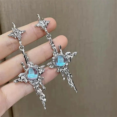 Fashion Korea Laser Stone Long Tassel Star Butterfly Earrings