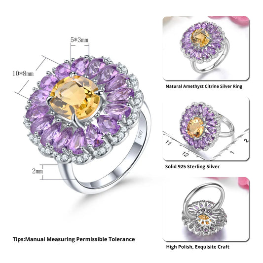 Natural Pink Amethyst Citrine Sterling Silver Ring