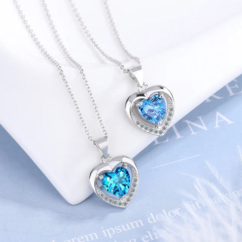925 Sterling Silver Heart Blue Zircon Choker Necklaces For Women  Jewelry Accessories Wholesale Argent 925 GaaBou Jewellery