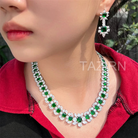 TAZIRN 2PCS Bridal Zirconia Full Jewelry Sets For Women Party Prom Luxury Dubai Nigeria CZ Crystal Wedding Jewelry Sets Gifts