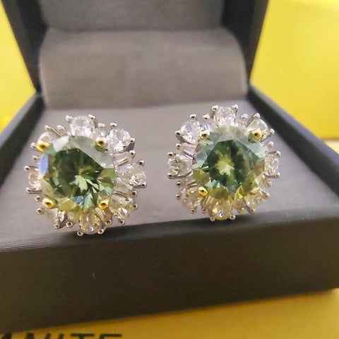1CT Green Moissanite Stud Earrings with GRA Certificate S925 Silver