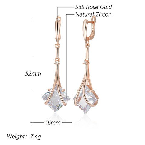 Wbmqda Shiny White Natural Zircon Long Drop Earrings