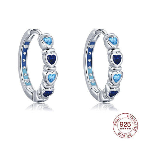 925 Sterling Silver Elegant Sparkling Lucky Clover Hoops Earring