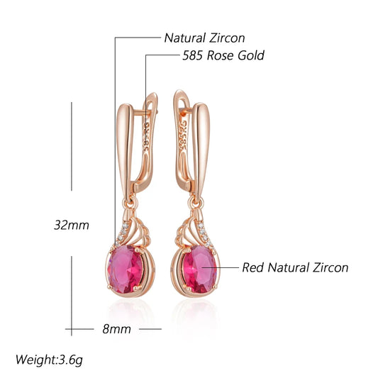 Kinel Shiny Red Oval Natural Zircon Drop Earrings