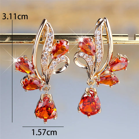 Cute Female White Pink Red Zircon Stone Hoop Earrings