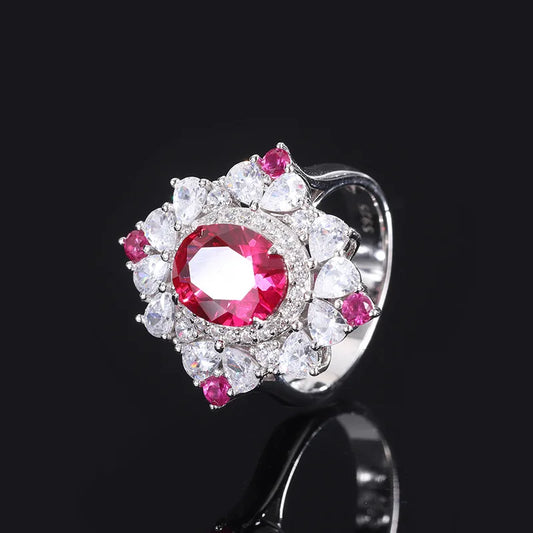 S925 Sterling Silver Lab Created Ruby Luxury Designer Jewelry Set For Women Necklace Ring Engagement Wedding Popular Gift