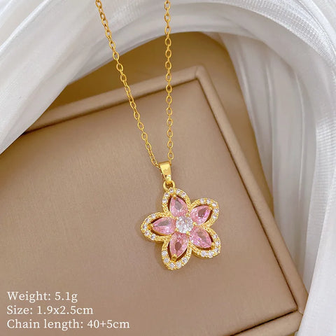 DIEYURO 316L Stainless Steel Pink Rhinestone