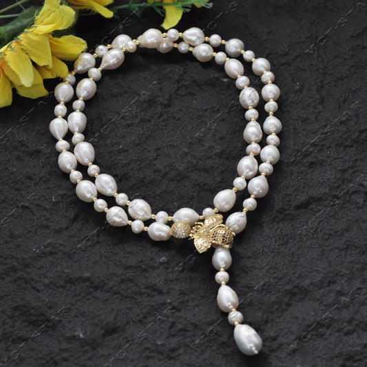 Z13663 30" White Gray Round Rice Freshwater Pearl Necklace Keshi Pearl Pendant CZ Custom Jewelry