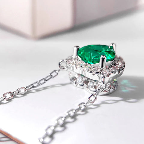 Serenity 1ct Heart Cut Colombian Emerald Necklace for Women 100% S925 Sterling Silver Plated 18K Pendant Necklace Fine Jewelry