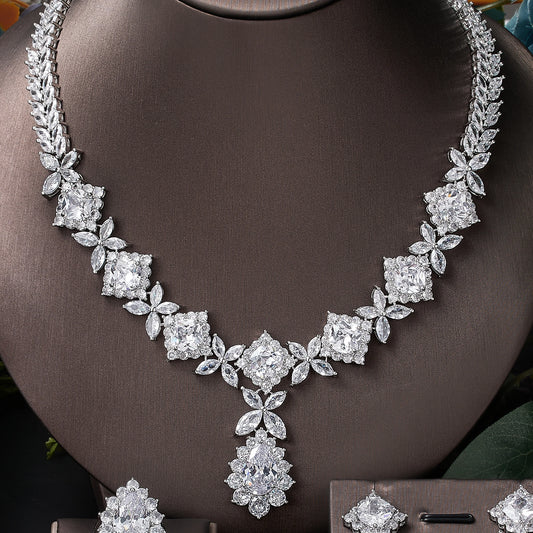 2022 Popular Cubic Zirconia Wedding Jewelry Set Women's Bride 4 Earrings Necklace Set Promotion