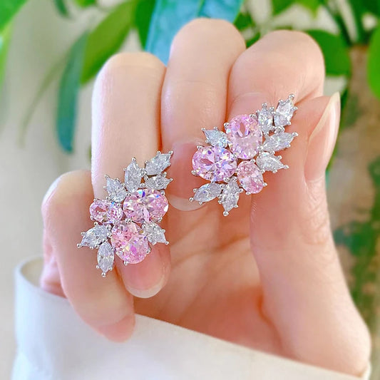 Huitan Sweet Pink Cubic Zirconia Stud Earrings