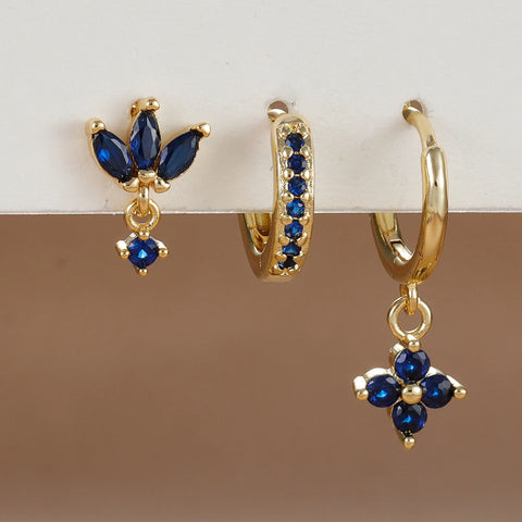 3PCS Fashion Orange Blue Zircon Hanging Earrings