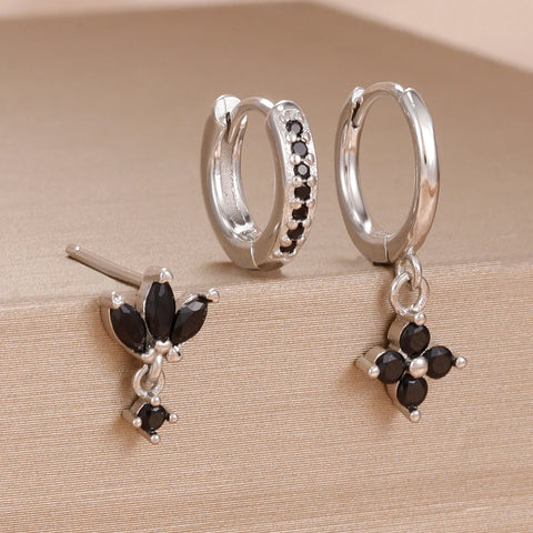 3PCS Fashion Orange Blue Zircon Hanging Earrings