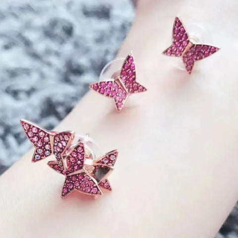 Original 2025 New Trend Fine Jewelry Set Charm Pink Butterfly Crystal Fashion Necklace Bracelet Earrings for Women's Party Gifts