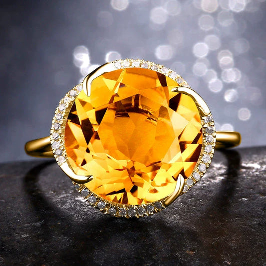Natural Yellow Citrine Quartz Flower Adjustable Ring