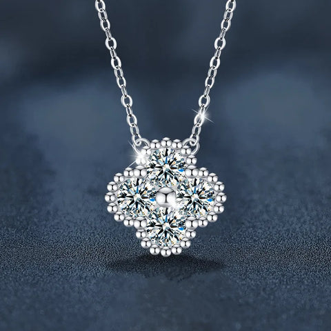 IOGOU Flower Clover Moissanite Pendant Necklace 925 Silver Clavicle Adjustable Chain for Women Girls Gift GRA Certified Jewelry