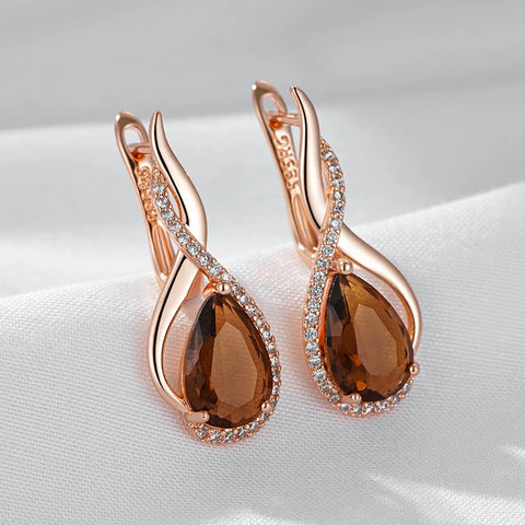 Kinel Hot Light Brown Natural Zircon English Earrings