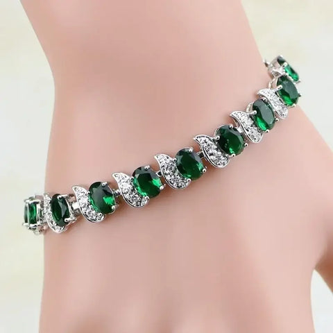 Graceful Green Crystal Leaf Bracelet