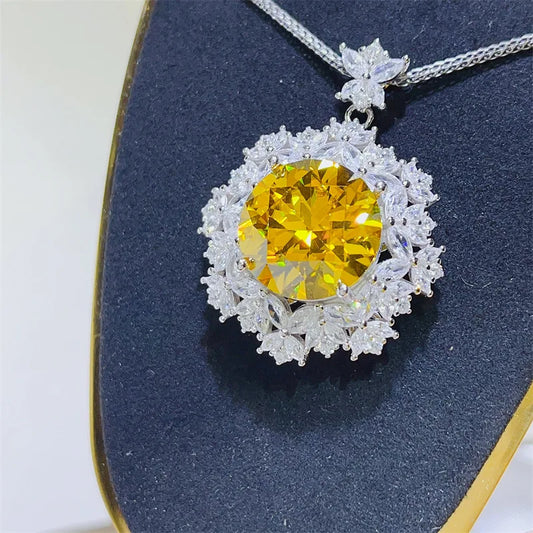 Huge 10ct Yellow Moissanite Diamond Pendant 100% Real 925 Sterling Silver Wedding Pendants Necklace for Women Engagement Jewelry