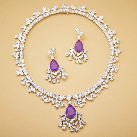 AY Luxury Temperament AAA Zircon Dreamy Mysterious Purple Necklace Earrings For Women Wedding Party Evening Dress Jewelry Set