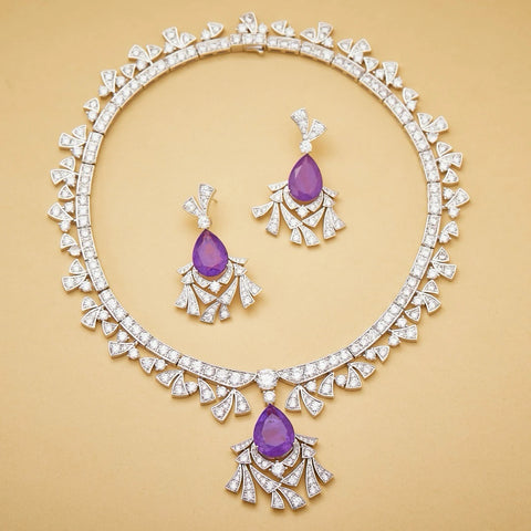 AY Luxury Temperament AAA Zircon Dreamy Mysterious Purple Necklace Earrings For Women Wedding Party Evening Dress Jewelry Set