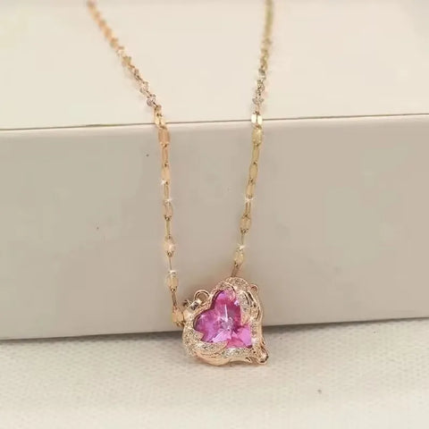 1 Pc Romantic Blue Ocean Heart Zircon Pendant Necklace for Woman Pink Love Heart Stainless Steel Chain Choker