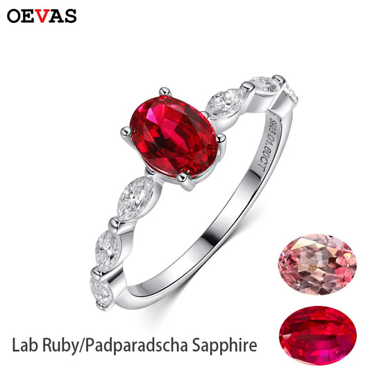 OEVAS 1CT Lab Grown Ruby/ Padparadscha Sapphire Ring