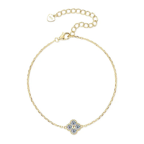 RAPRGOLD GRA Moissanite Four Clover Flower Charm Pendant Necklace Bracelet Set for Women S925 Sterling Silver Fine Jewelry Gifts