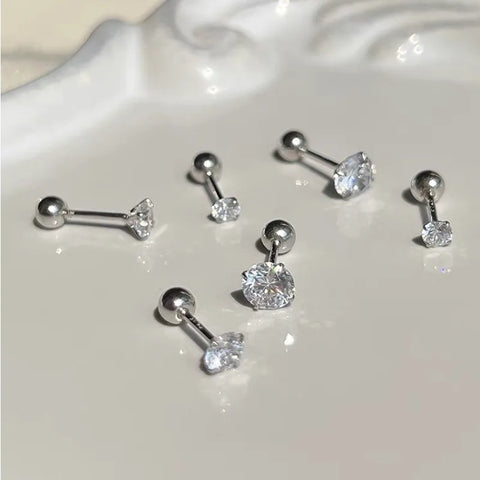 3Pairs Classic Round Zirconia Stud Earrings