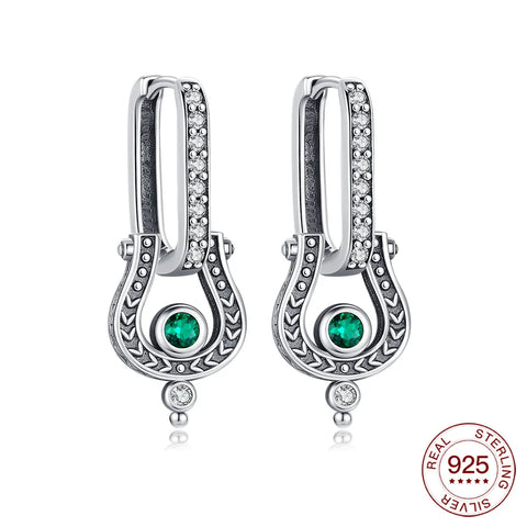 925 Sterling Silver Elegant Sparkling Lucky Clover Hoops Earring