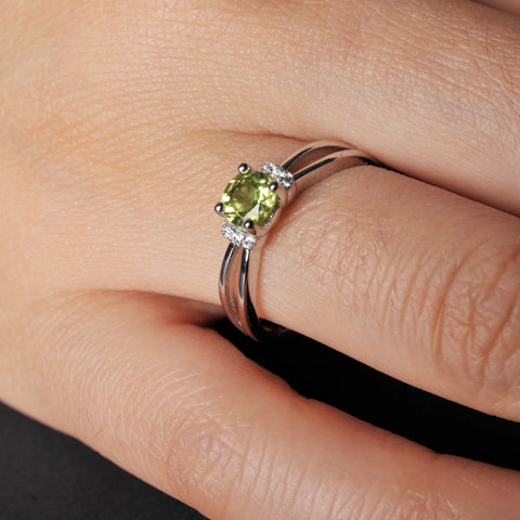 Potiy Round Genuine Natural Peridot 925 Sterling Silver