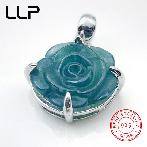 S925 Silver Inlaid Natural Rose Jade Pendant Temperament Elegant Woman Sexy Girl Holiday Gift